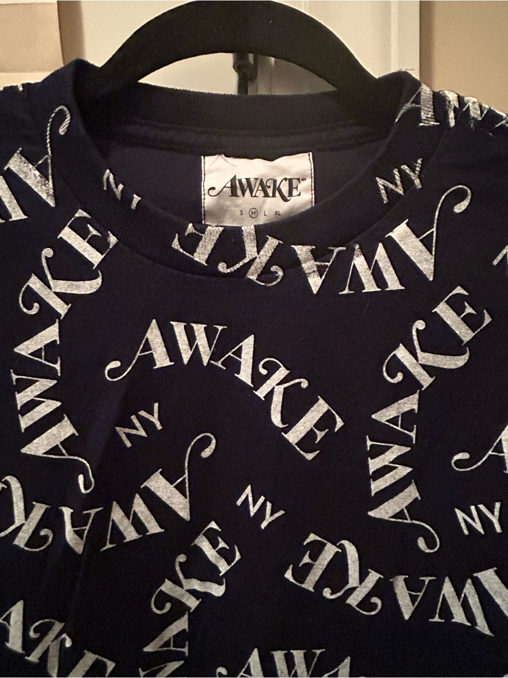Awake Navy Sweatshirt with White All-Over Logo